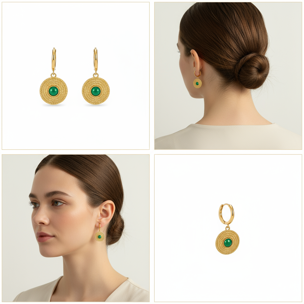 Vintage Emerald Circle Earrings