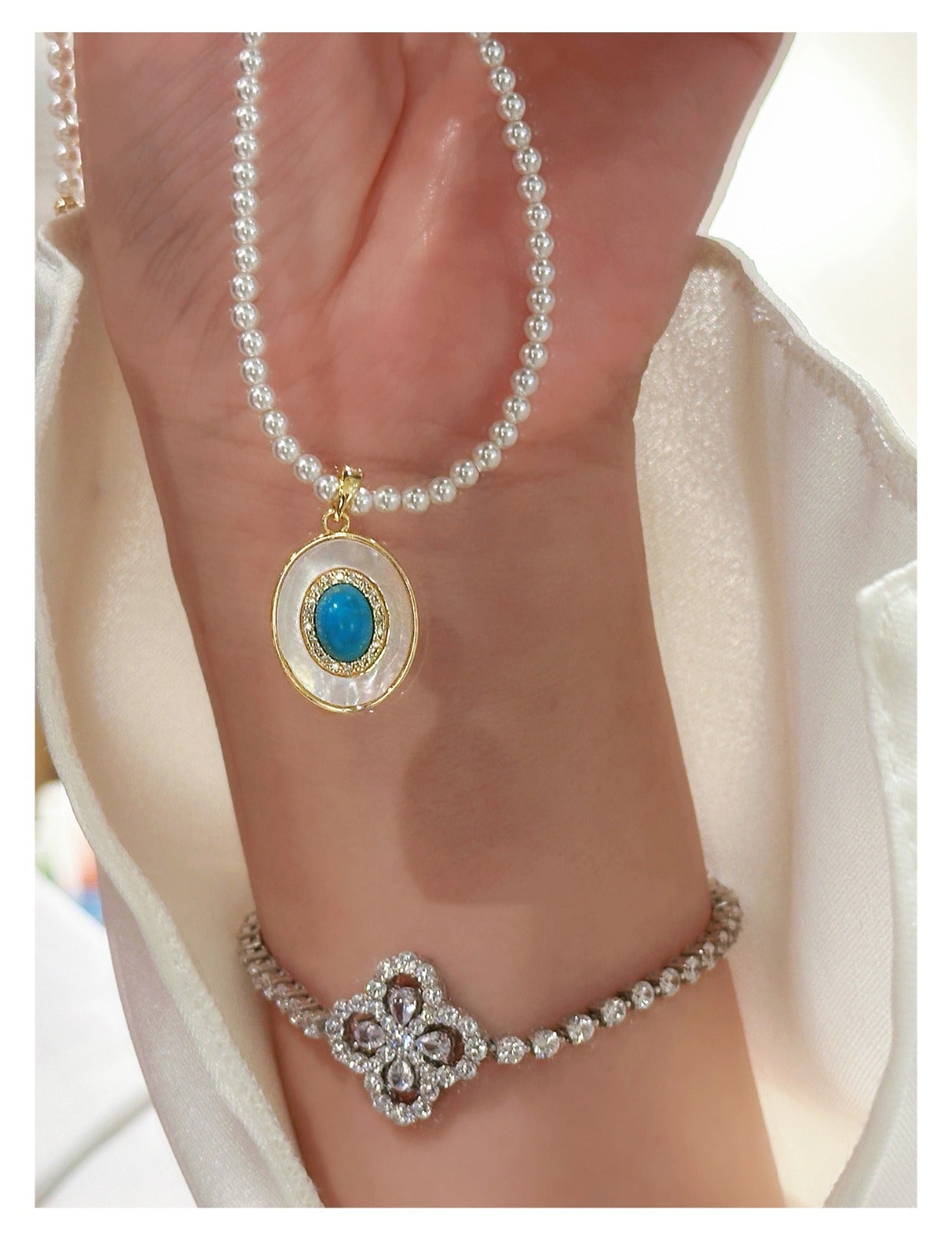 Natural Turquoise and Freshwater Pearl Necklace