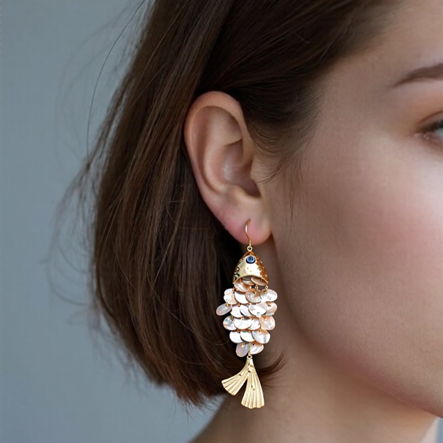 Seashell and Fish Scale Dangle Earrings