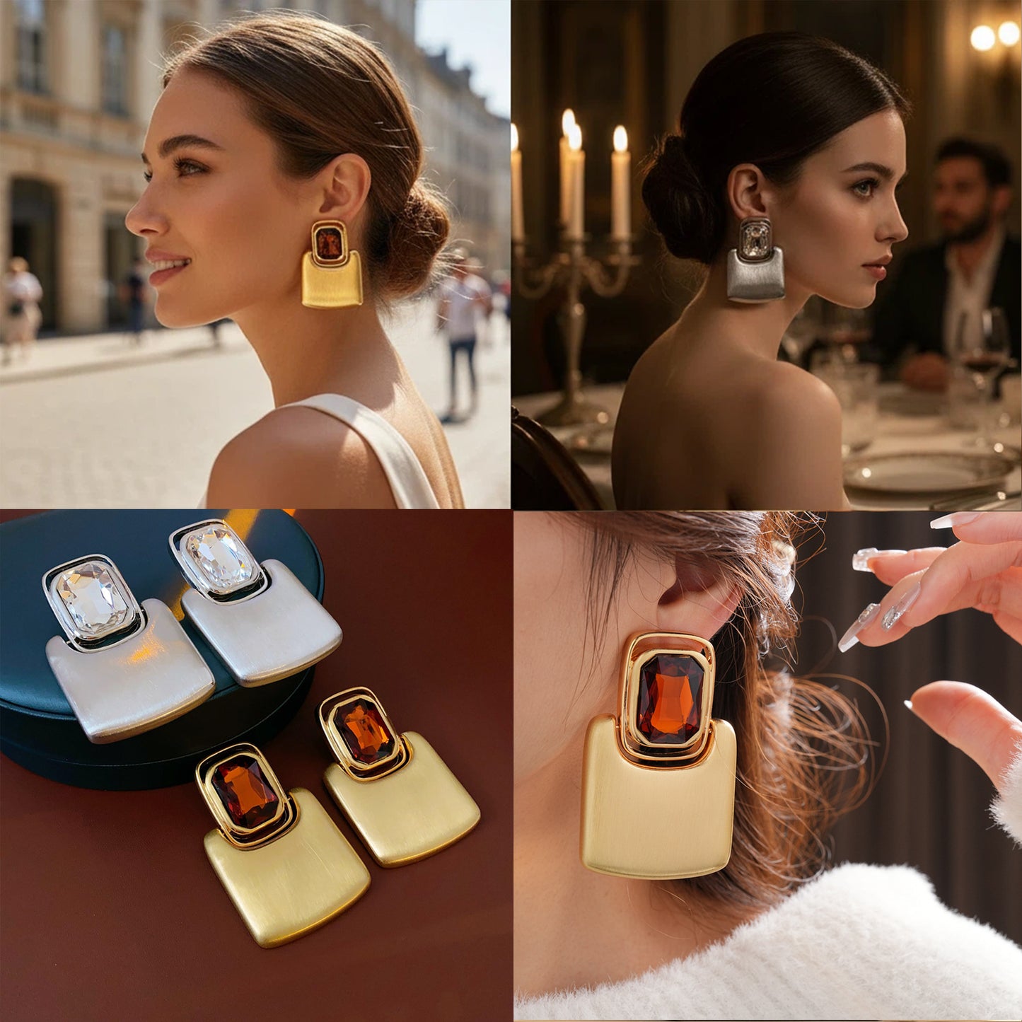 Striking Style Rectangular Brushed Metal Design Earrings