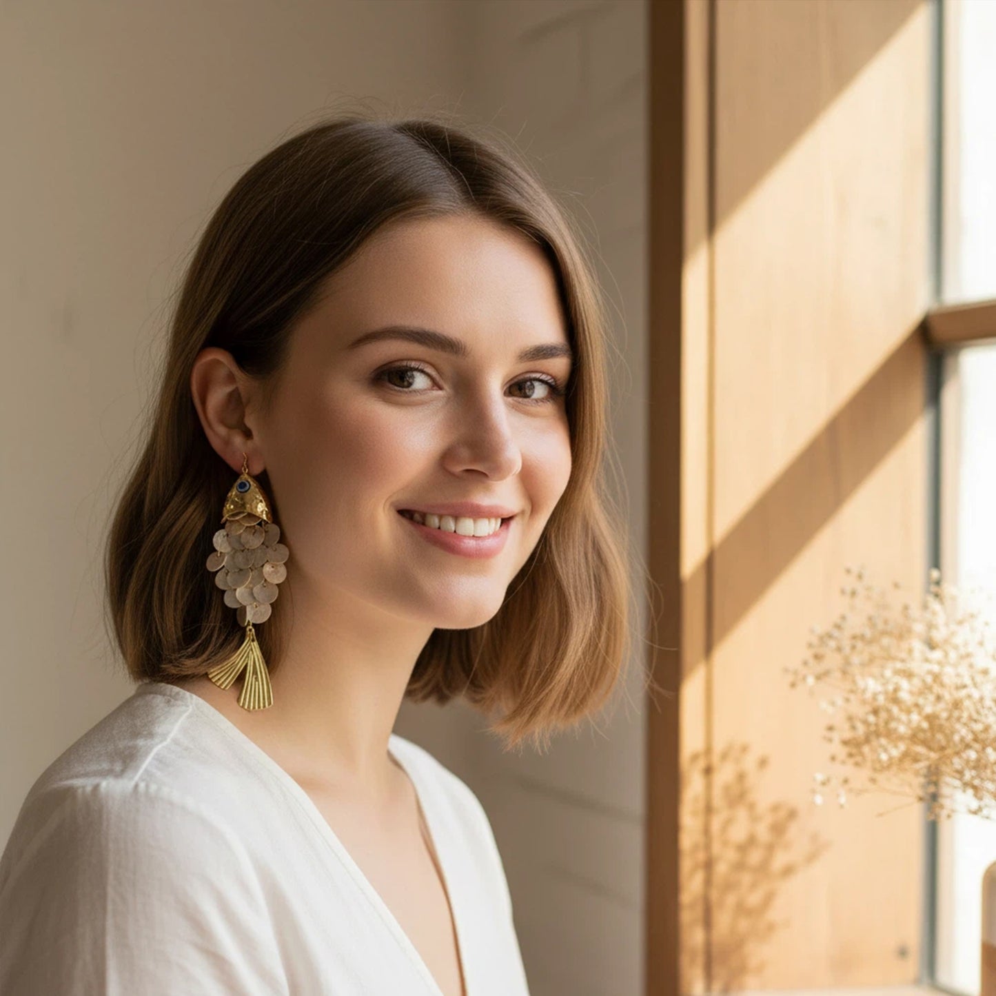 Seashell and Fish Scale Dangle Earrings