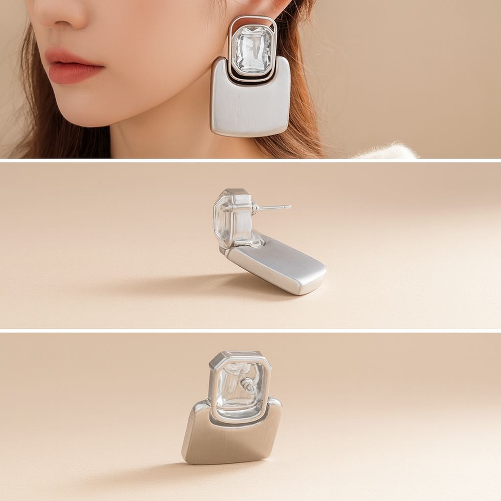 Striking Style Rectangular Brushed Metal Design Earrings