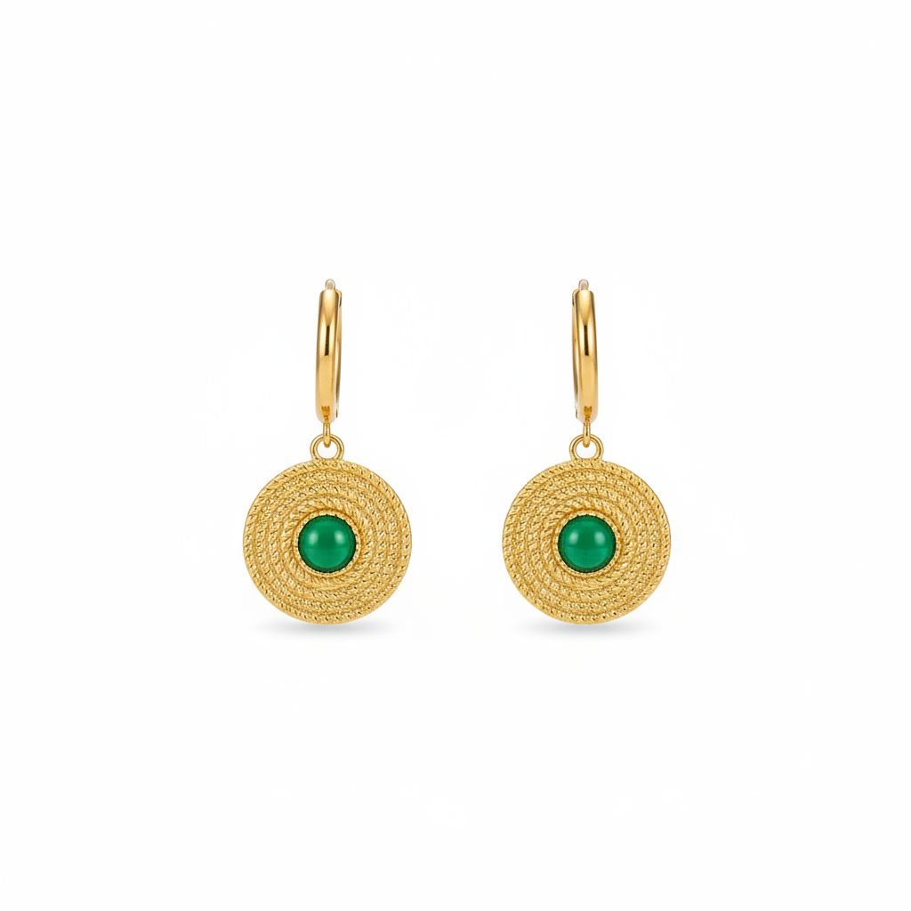 Vintage Emerald Circle Earrings