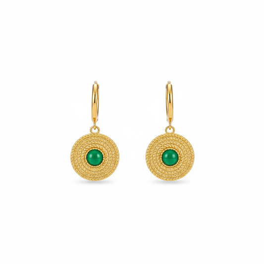 Vintage Emerald Circle Earrings