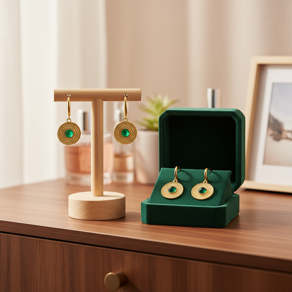 Vintage Emerald Circle Earrings