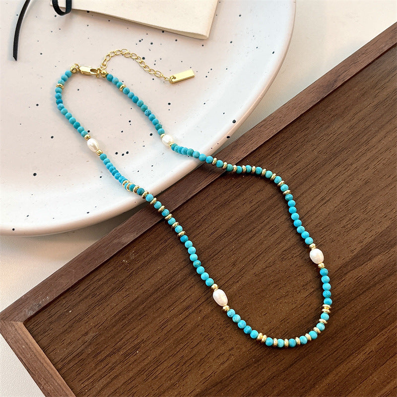 Natural Turquoise and Freshwater Pearl Necklace