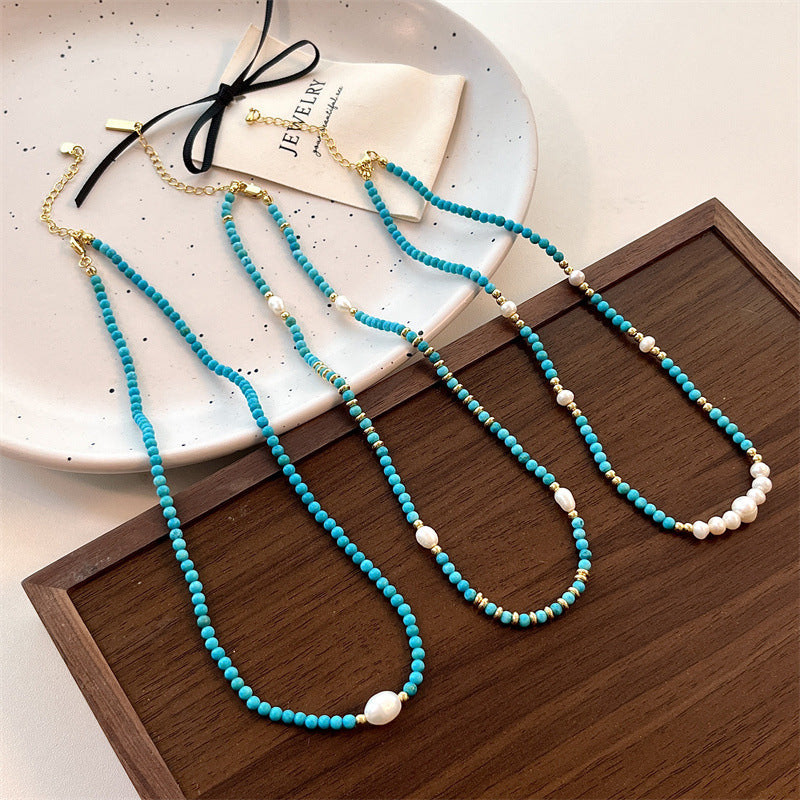 Natural Turquoise and Freshwater Pearl Necklace