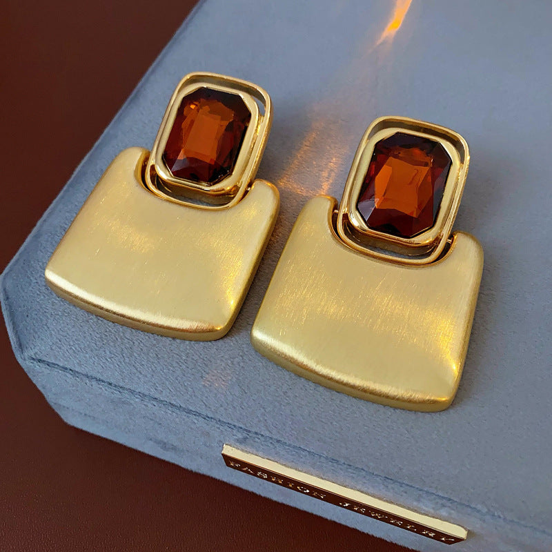 Striking Style Rectangular Brushed Metal Design Earrings