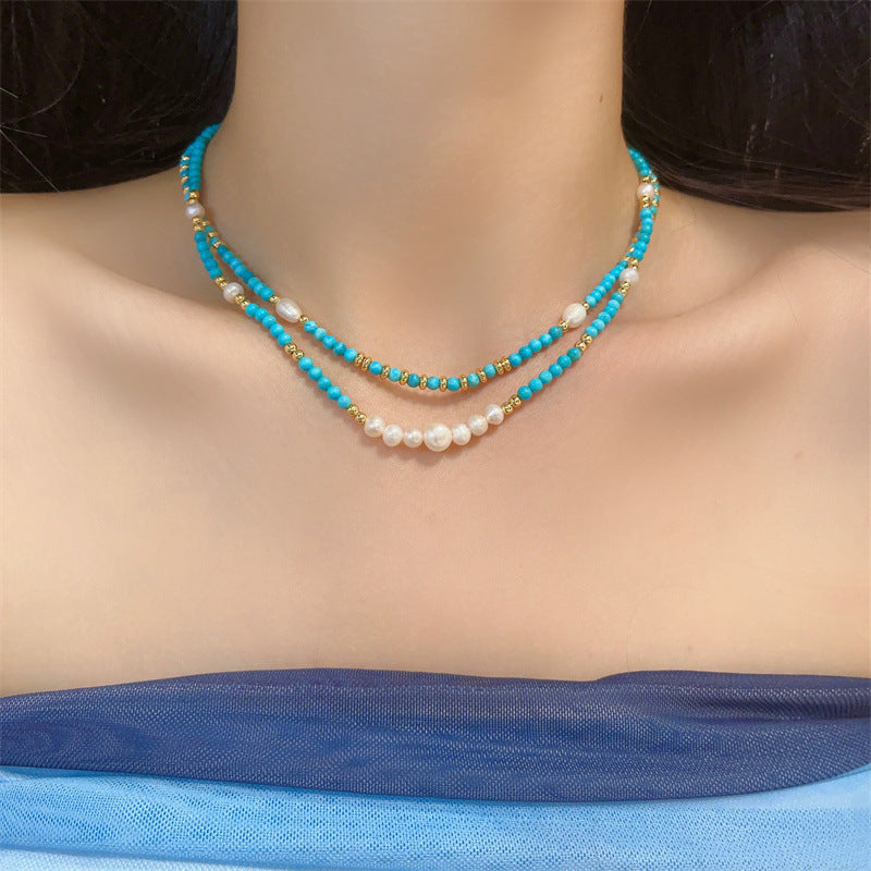 Natural Turquoise and Freshwater Pearl Necklace
