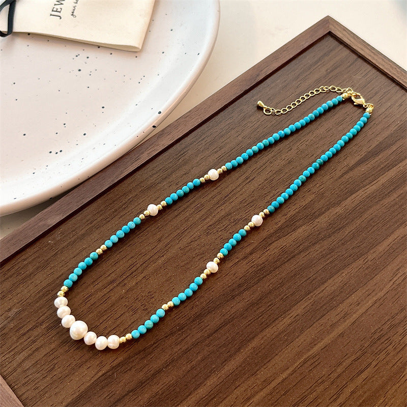 Natural Turquoise and Freshwater Pearl Necklace