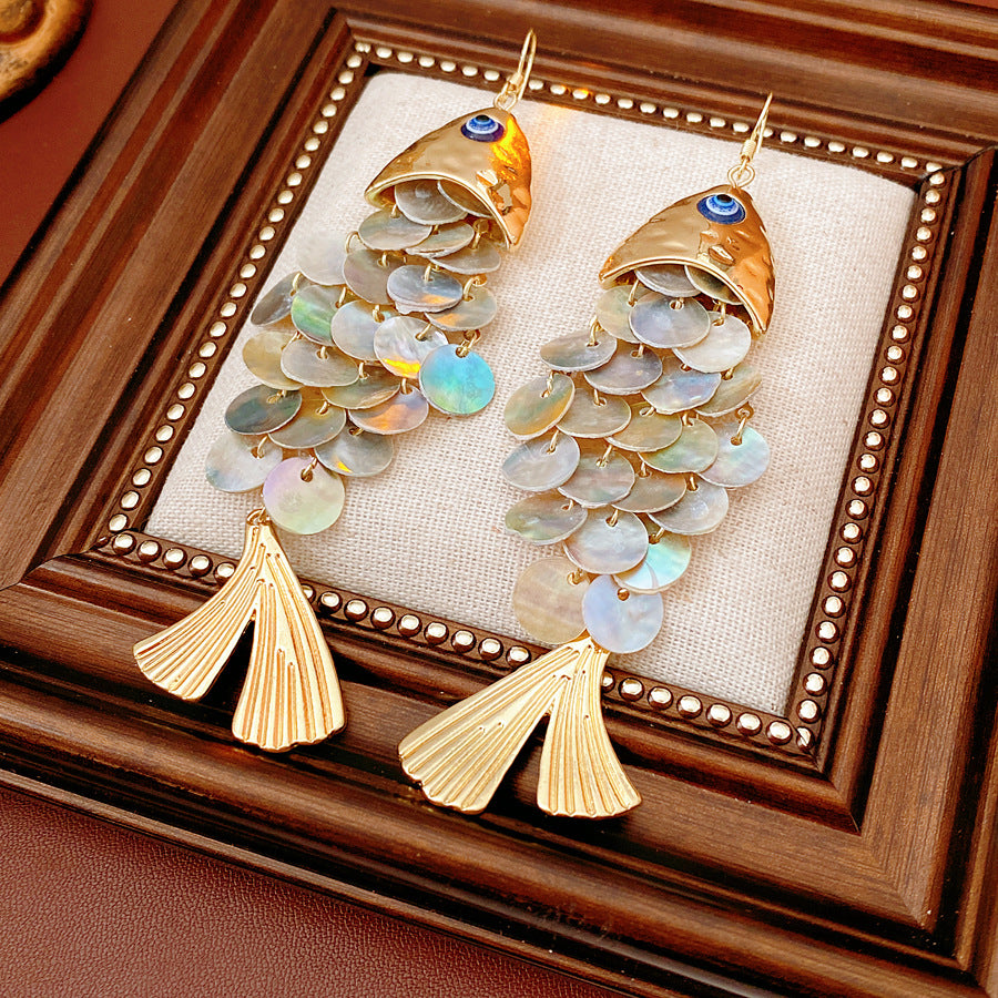 Seashell and Fish Scale Dangle Earrings