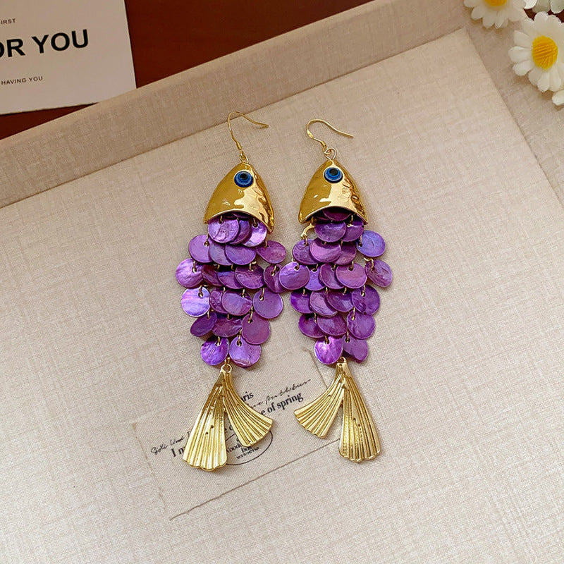 Seashell and Fish Scale Dangle Earrings