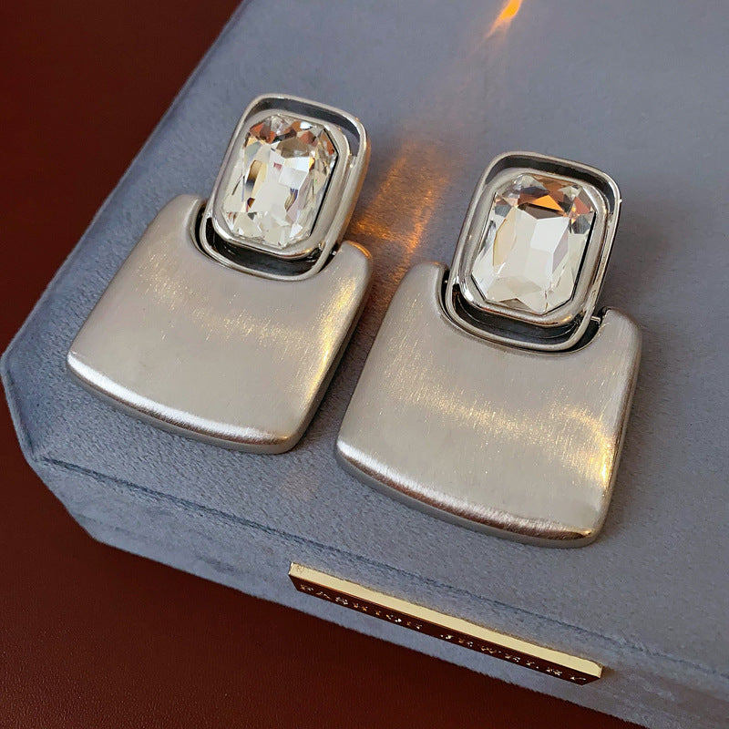 Striking Style Rectangular Brushed Metal Design Earrings