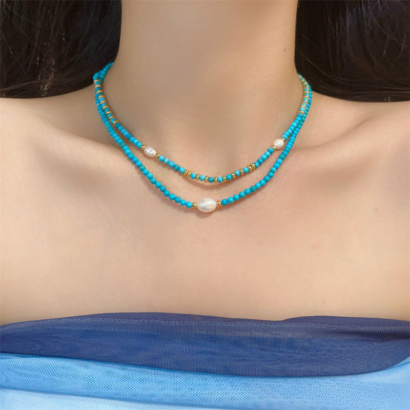 Natural Turquoise and Freshwater Pearl Necklace
