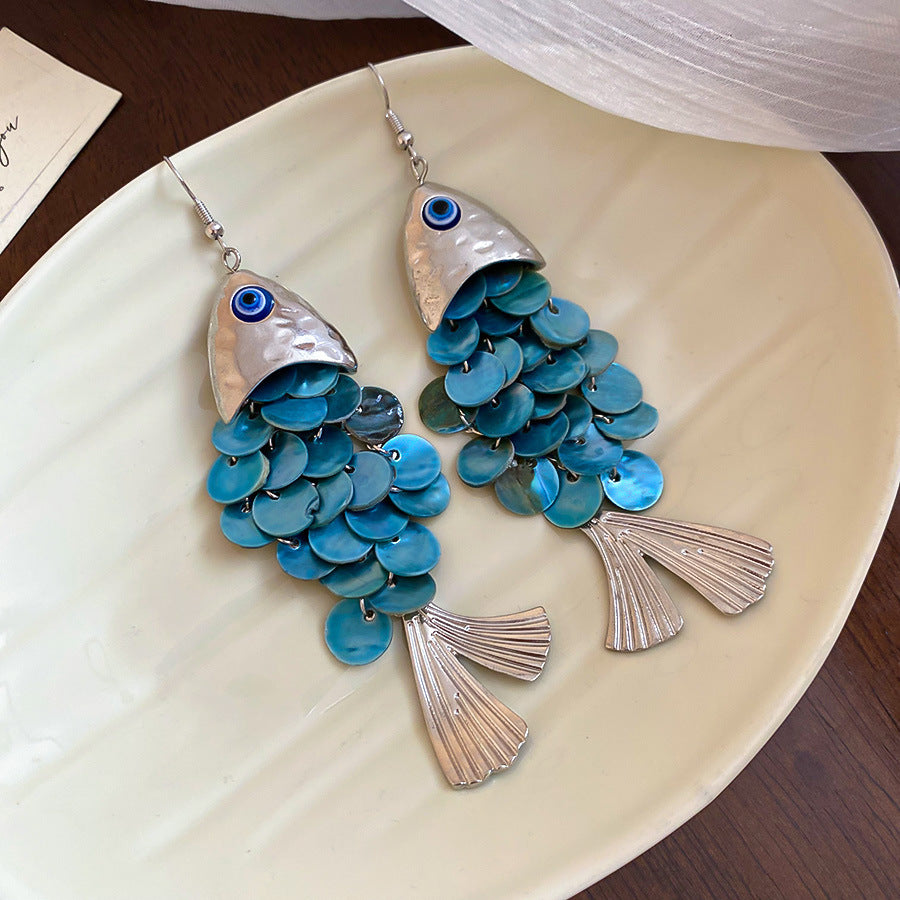 Seashell and Fish Scale Dangle Earrings