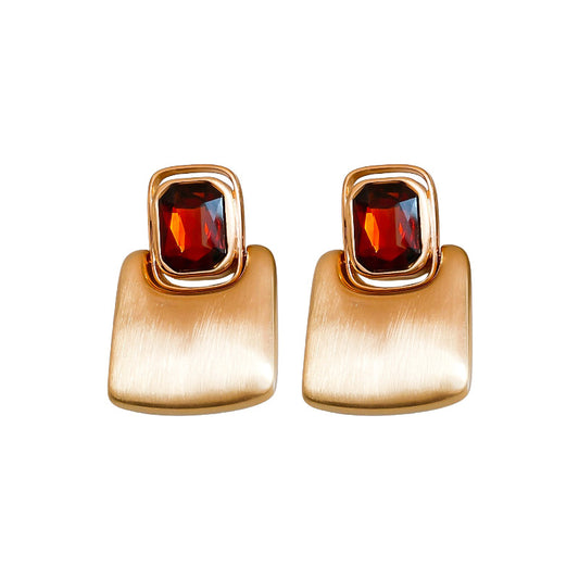 Striking Style Rectangular Brushed Metal Design Earrings