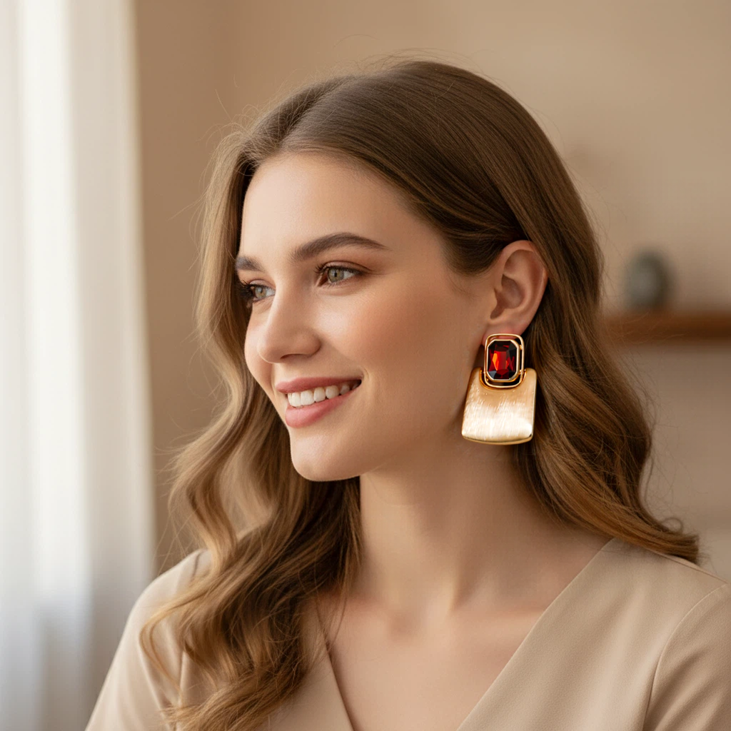 Striking Style Rectangular Brushed Metal Design Earrings