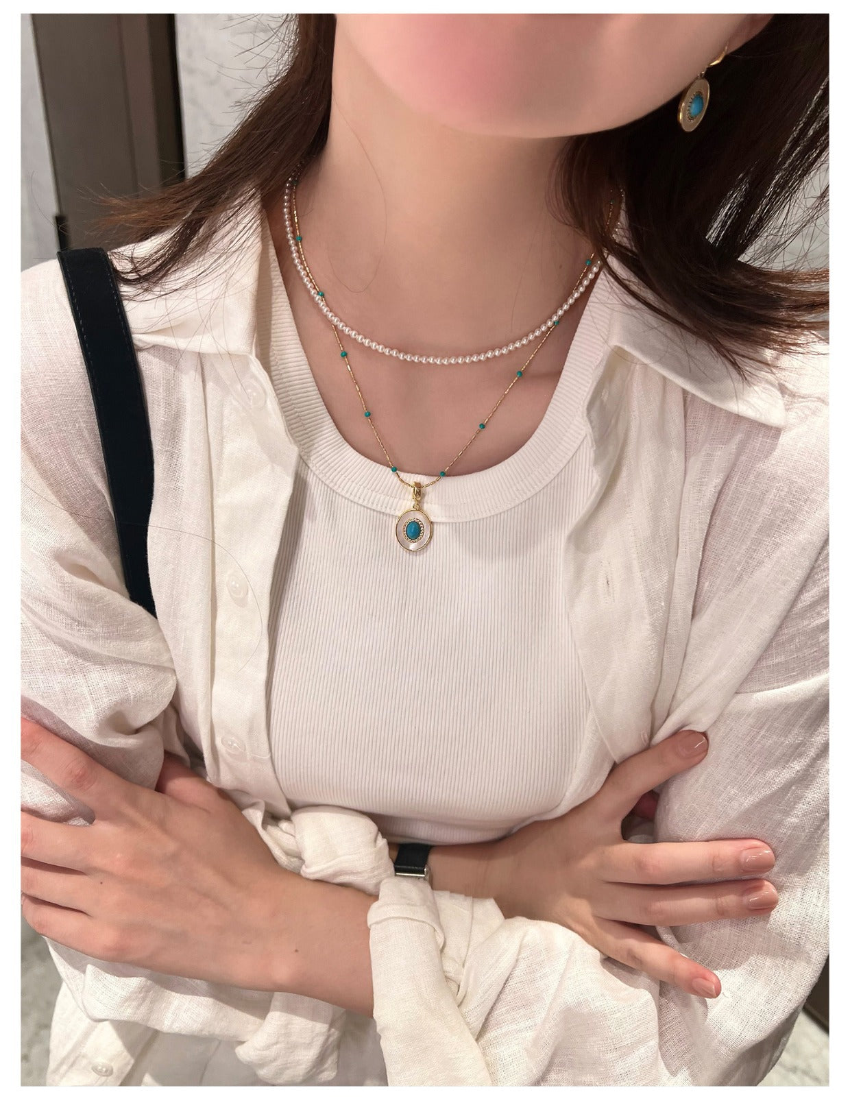 Natural Turquoise and Freshwater Pearl Necklace