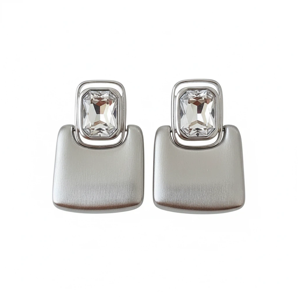 Striking Style Rectangular Brushed Metal Design Earrings