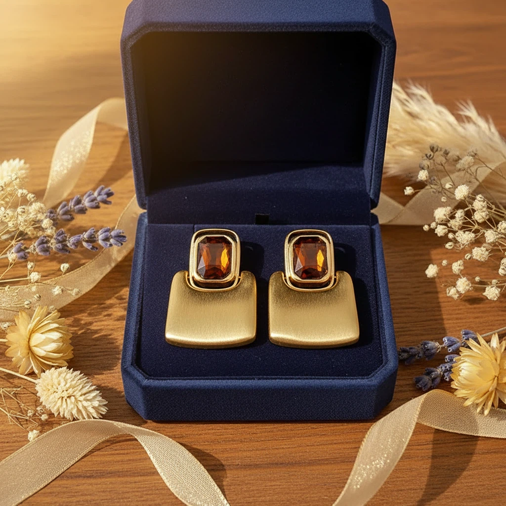 Striking Style Rectangular Brushed Metal Design Earrings