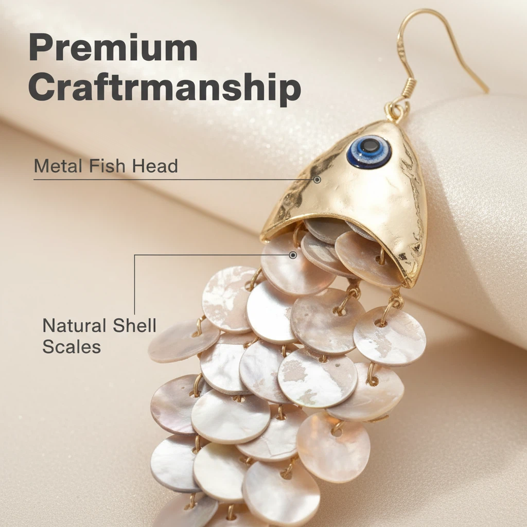 Seashell and Fish Scale Dangle Earrings