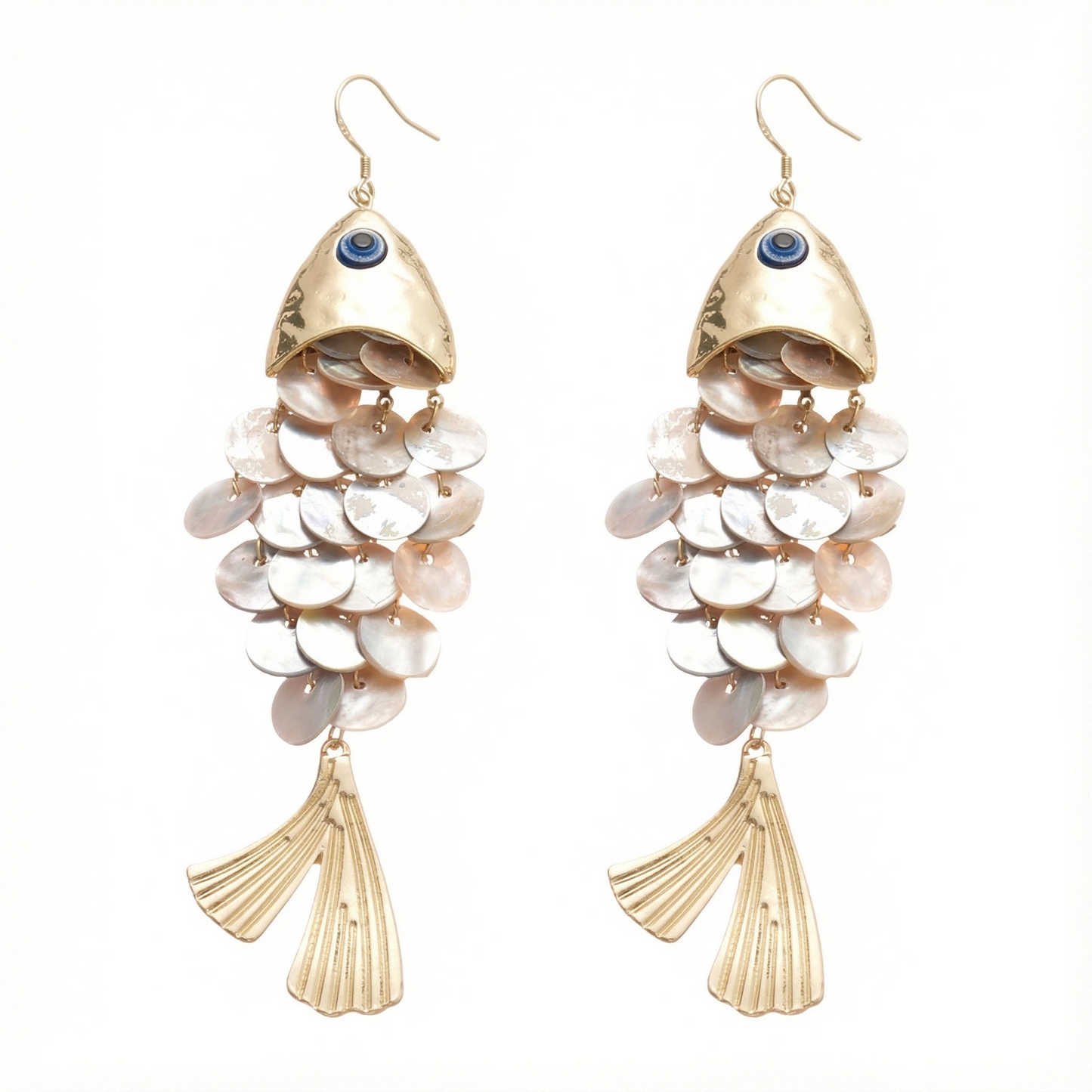 Seashell and Fish Scale Dangle Earrings